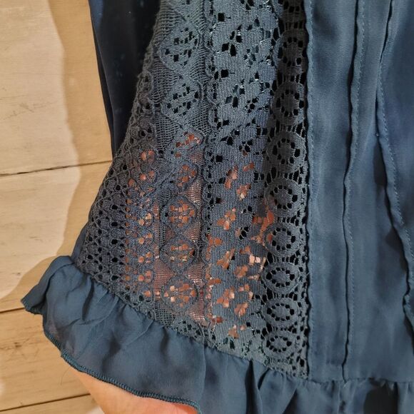 Band of Gypsies Cottagecore Prairie Peasant Festival Boho Semi Sheer Lace Top S - Picture 3 of 12